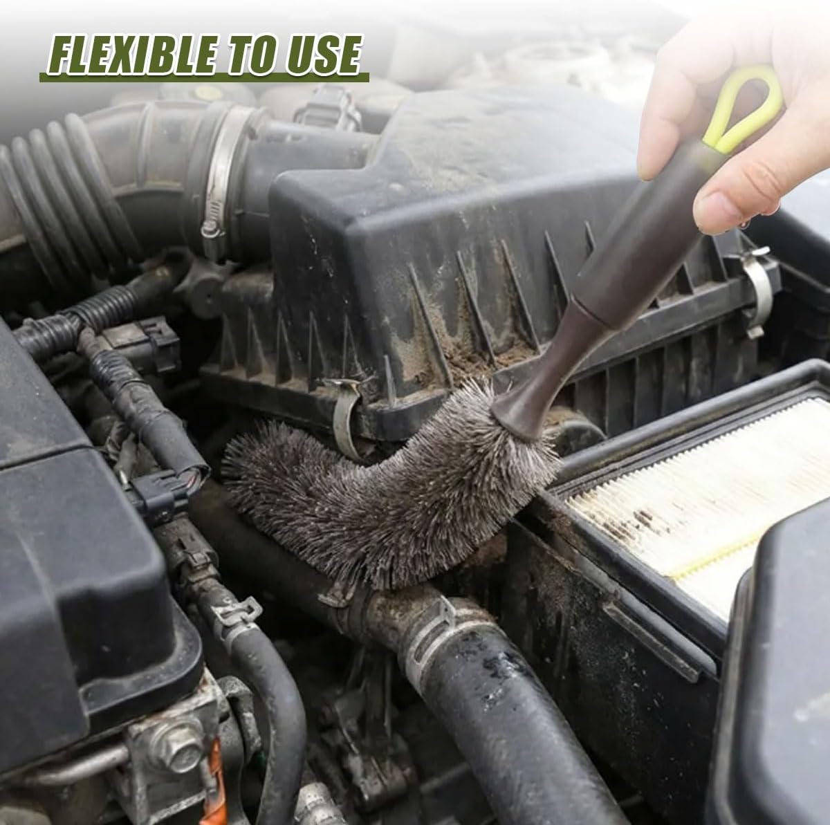 Car Engine Cleaning Brush, Soft Bristle Long Handle Car Parts Cleaning Brushes, Flexible Bendable Automotive Engine Bay Detailing Brush for SUV, ATV, Motorcycle(2PCS)