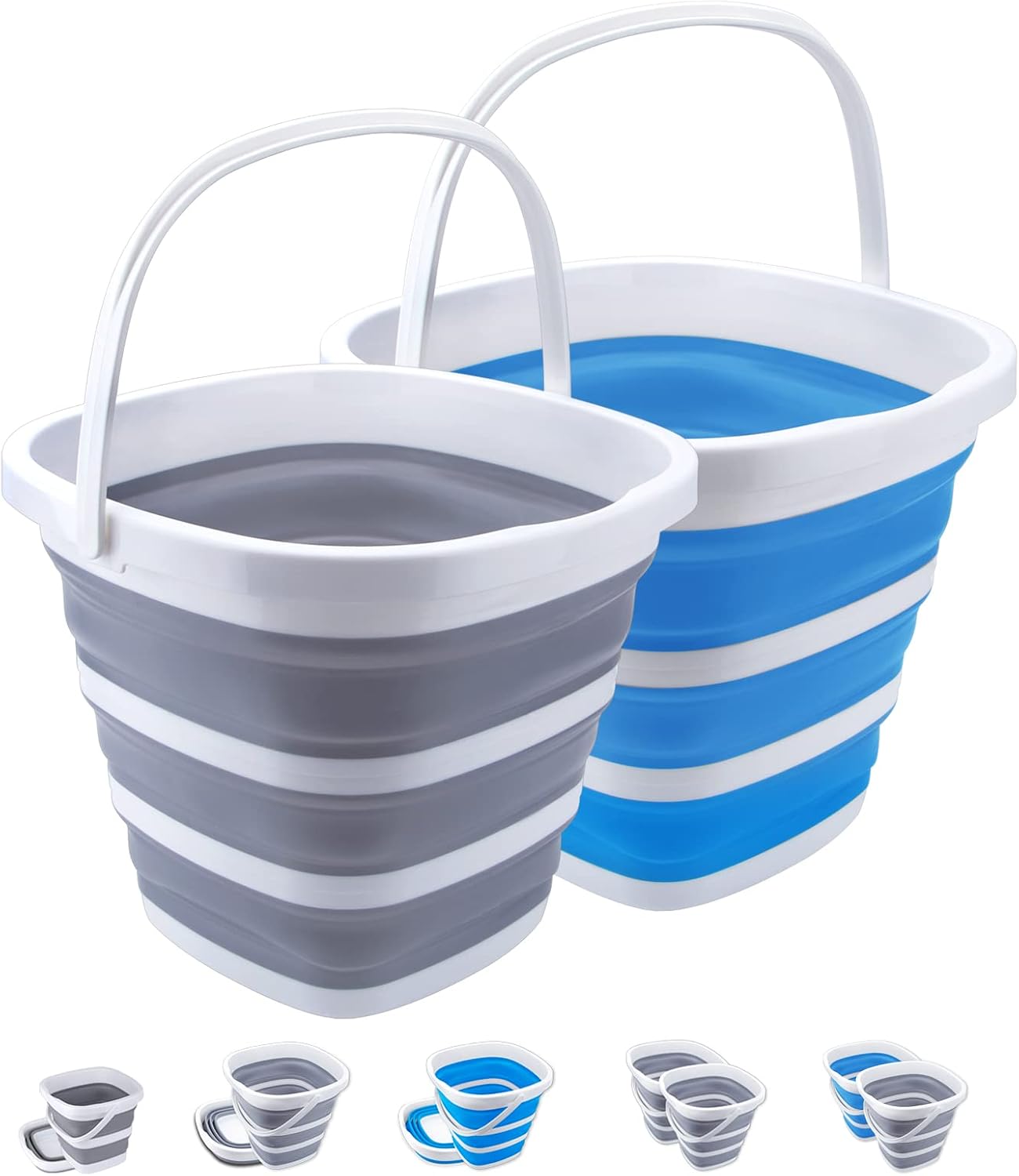 Collapsible Bucket 10L 2.6 Gallon Cleaning Bucket Mop Bucket Folding Foldable Portable Small Plastic Water Supplies for Outdoor Garden Camping Fishing Car Wash Space Saving Grey Square