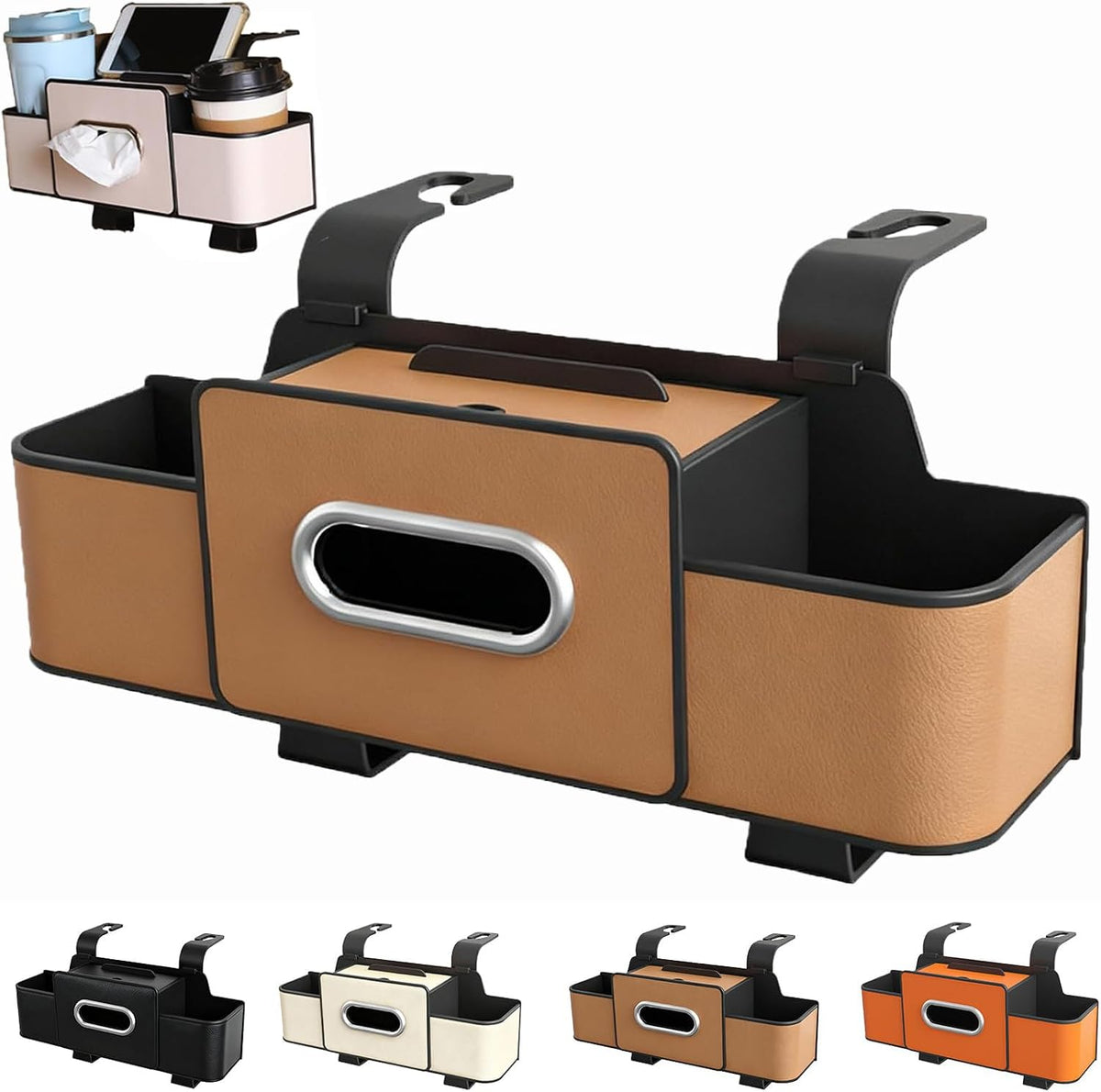 Car Organizer, Backseat Organizers Hanging Storage, Car Organizers and Storage Box, Multifunctional Car Organizer Box with Tissue & Cup Holders