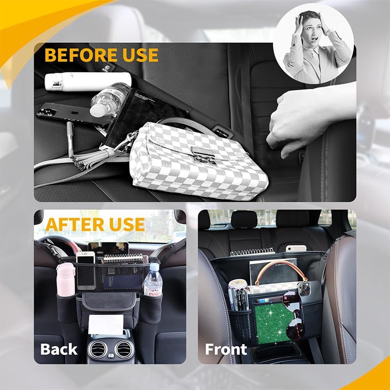Green Diamond Car Handbag Holder Between Seats Bling Rhinestone Car Storage Bag Large Capacity Purse Phone Automotive Consoles Organizer Safe Barrier of Backseat Pet Kids