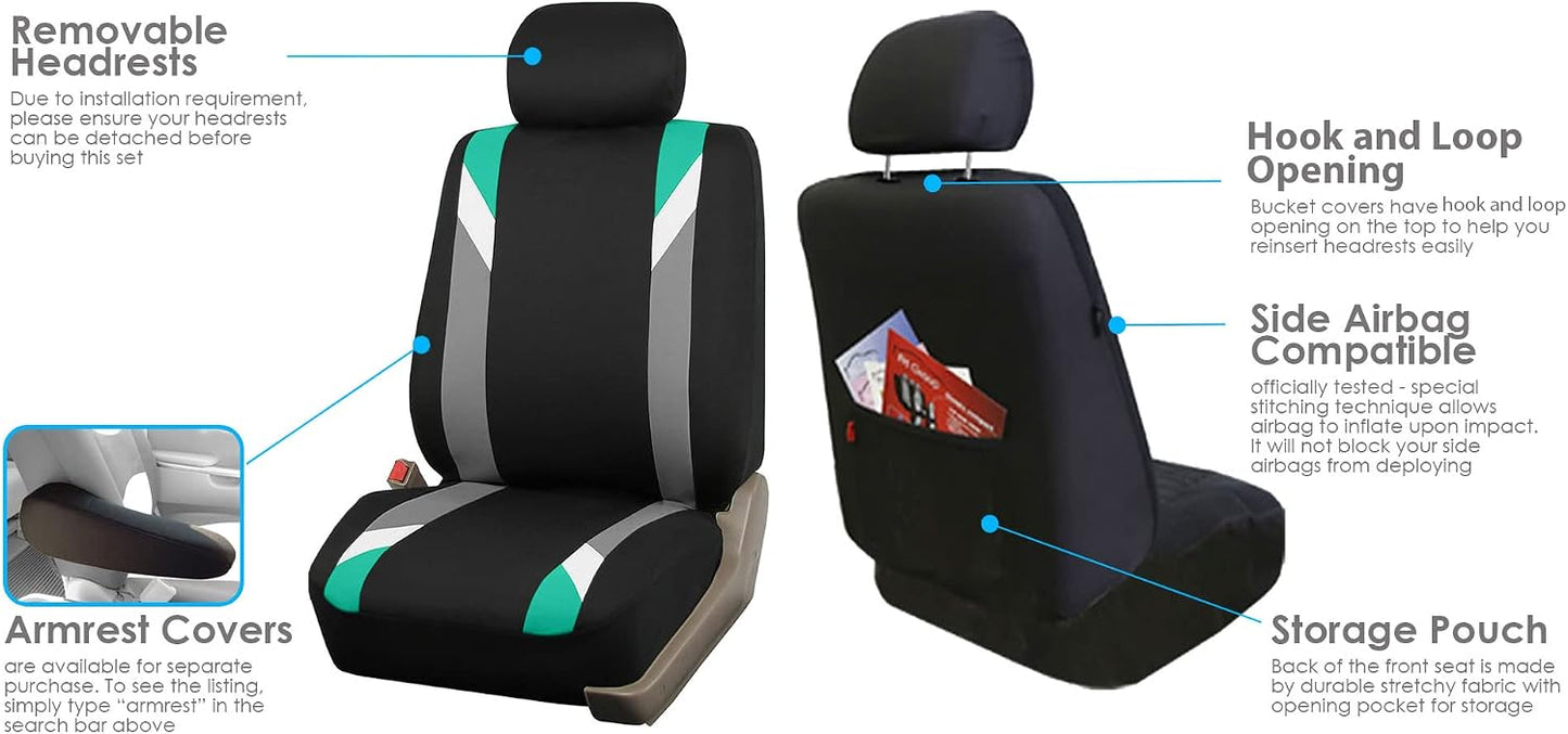 FH Group Front Set Cloth Car Seat Covers for Low Back Car Seats with Removable Headrest, Universal Fit, Airbag Compatible, Seat Cover for SUV, Sedan, Van, Mint