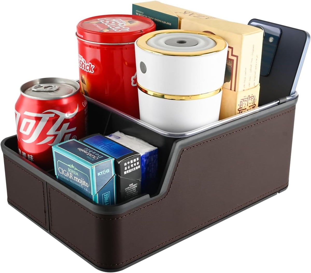 Car Seat Organizer with Compartments,Small Caddy for Car Brown
