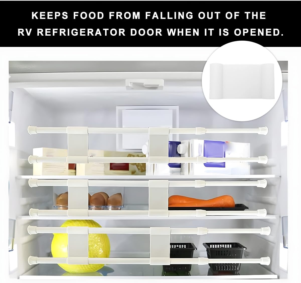 Yourkar 4 PCS Double RV Refrigerator Bar, 15.8-27.6 Inches Metal Non-Slip Adjustable RV Fridge Tension Rods, RV Fridge Bars for Holding Food Drinks in Place, Car Accessories
