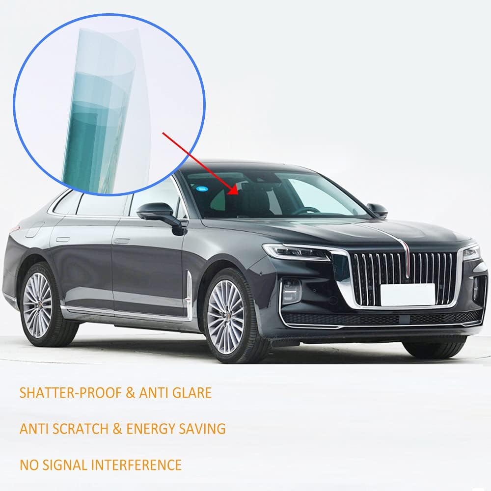 SW 80% VLT Nano Ceramic Car Front Window Film, 99% Anti UV Heat Insulation Sun Blocking Solar Window Tint, Transparent Blue, 20Inch X 10Feet