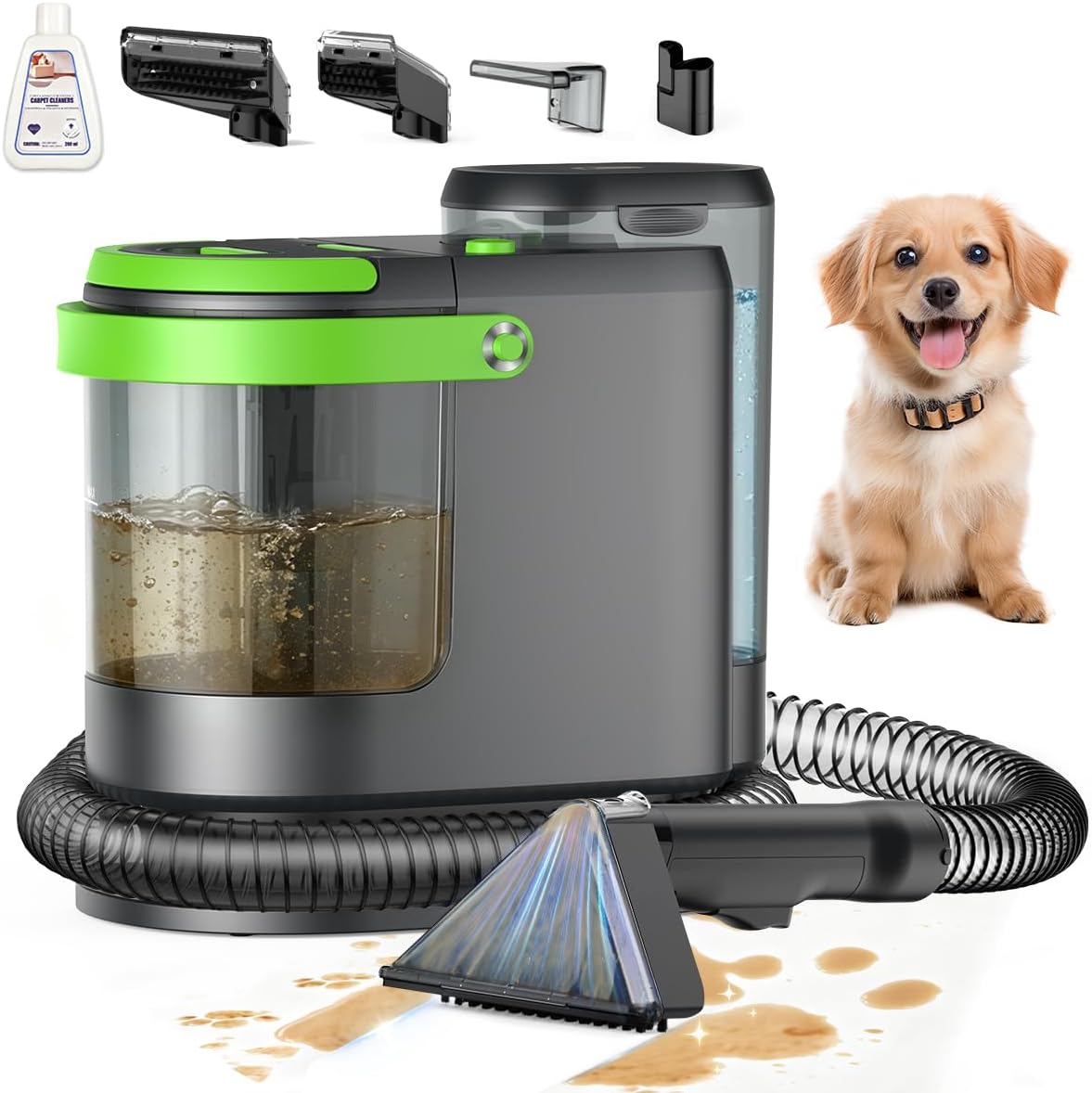 Portable Carpet Cleaner Machine, 18Kpa Powerful Suction Spot Cleaner for Pets, Professional Deep Cleaning Machine for Couch, Stairs, Car Interior & Seats, 600W Motor with Versatile Stain Tools