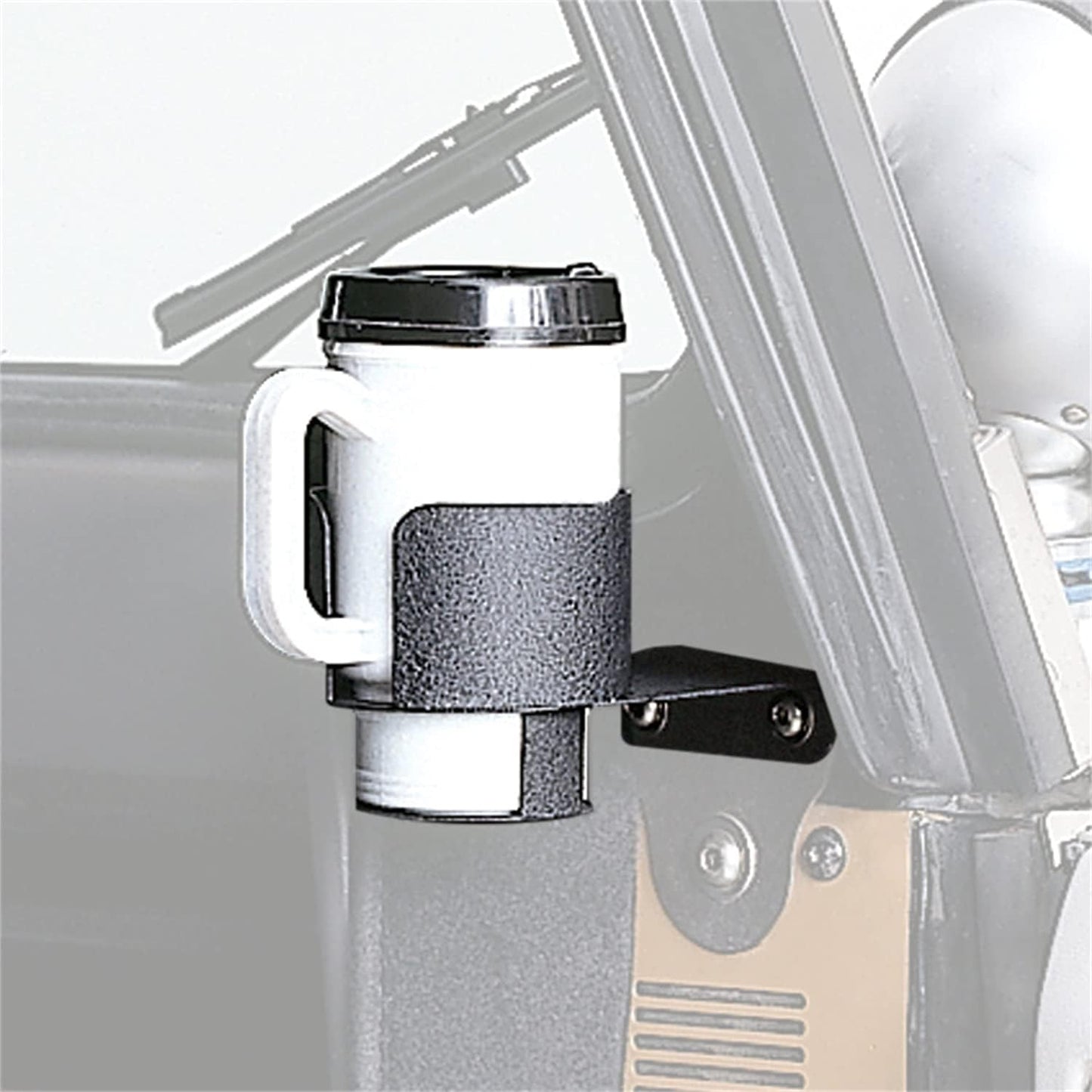 Rugged Ridge Cup Holder - Windshield Mounted - Fits 1976–1995 Jeep CJ & Wrangler YJ - Interior Accessory & Quick DIY Setup - Black