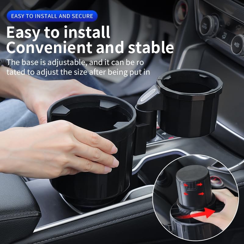 Upgrade Dual Cup Holder Expander, 2-in-1 Car Cup Holder Fit for Yeti, Hydroflask, Large Water Mug Coffee Bottles 10-46 OZ, Cup Holder Insert with Expandable Base for Cars SUVs Truck