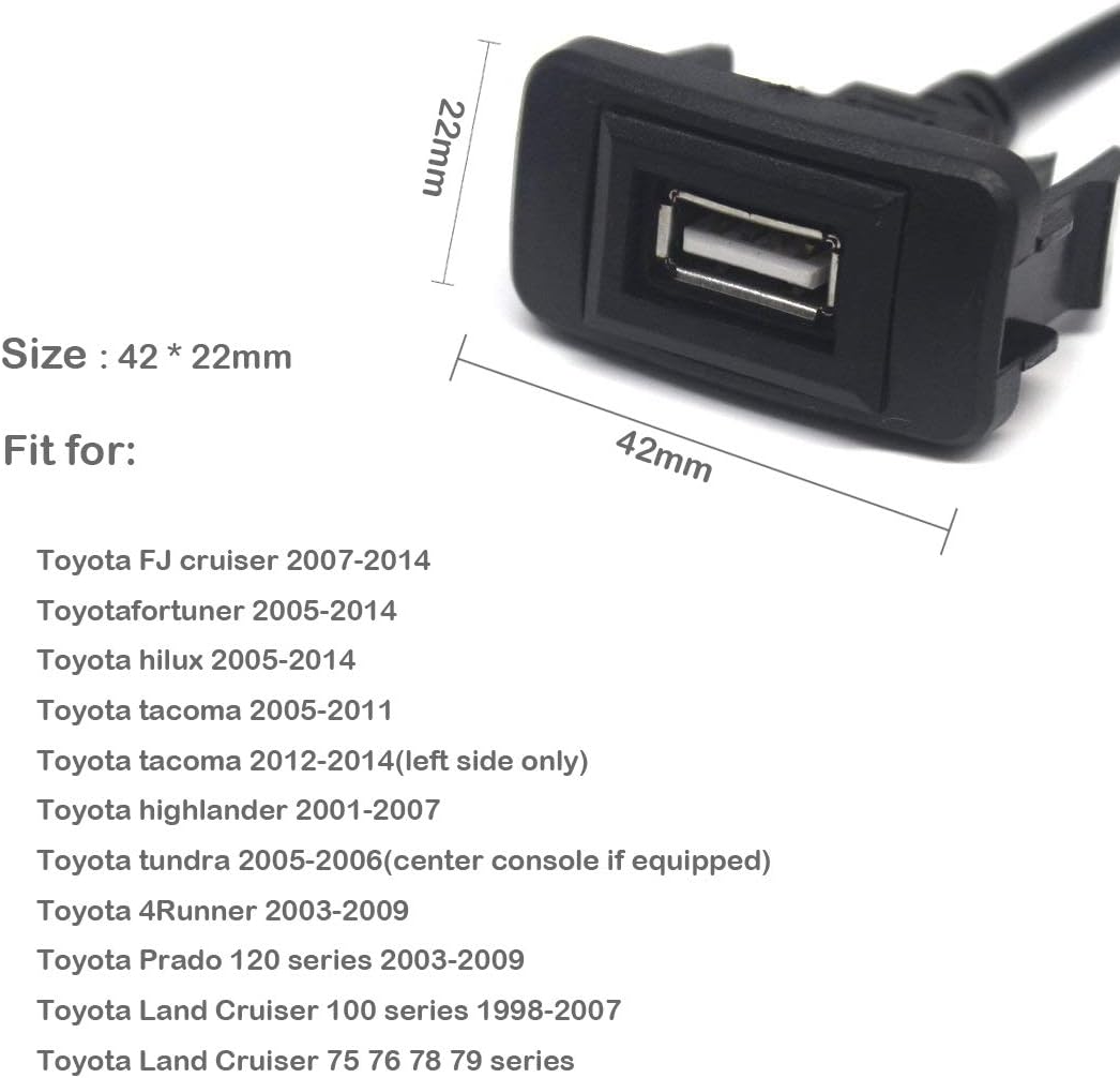 MOTONG USB Power Socket Car Charger Compatible with Toyota VIGO,Male to Female USB Car Charger Adapter(40 * 20mm)