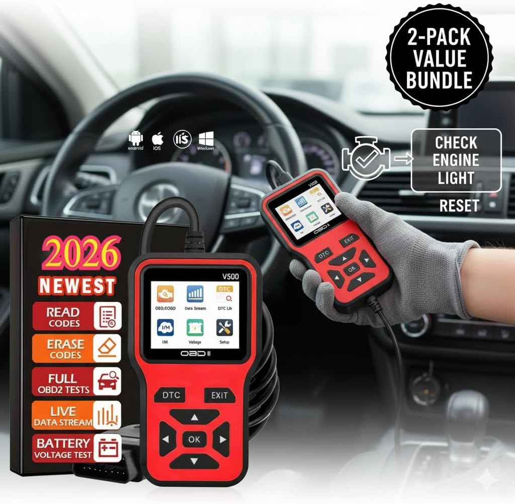 V500 OBD2 Scanner Diagnostic Tool, Professional Code Reader with Live Data Stream, DTC Lookup, I/M Readiness, O2 Sensor Test, EVAP System Test, Vehicle Info Display