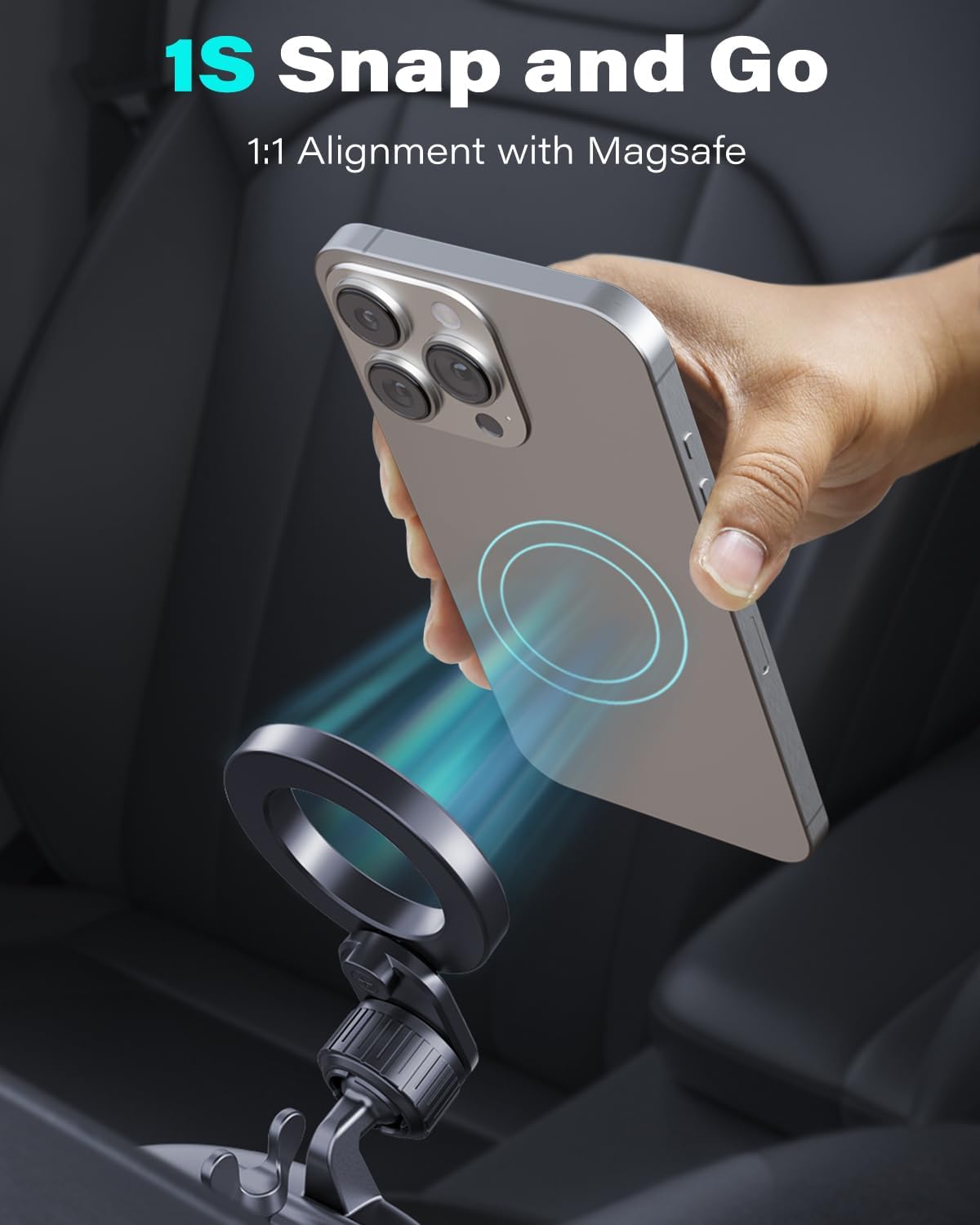 1Zero for MagSafe CD Phone Holder for Car, Foldable Longarm CD Phone Mount