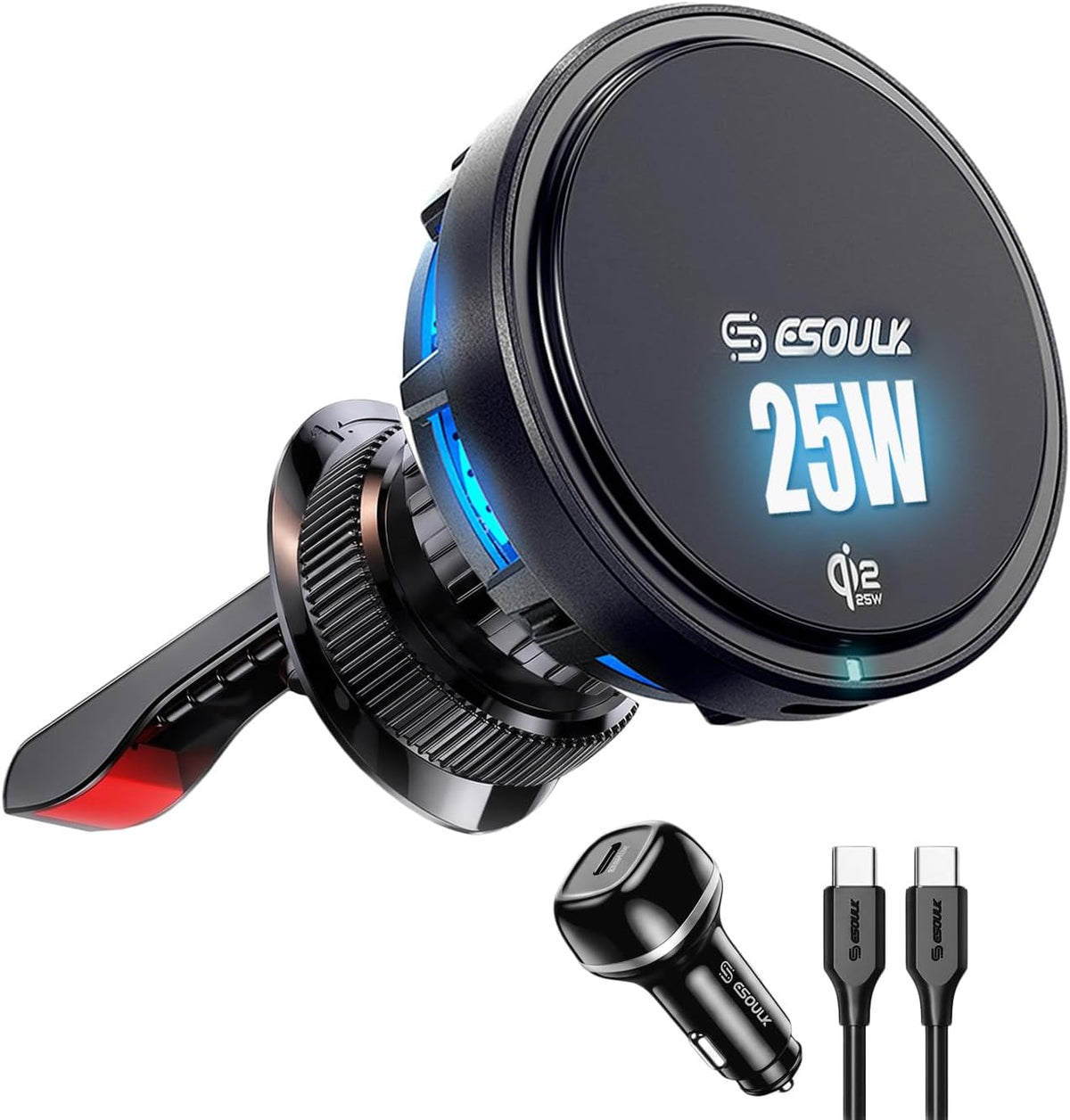 25W Cooling Magnetic Wireless Charger Air Vent Phone Mount for Car