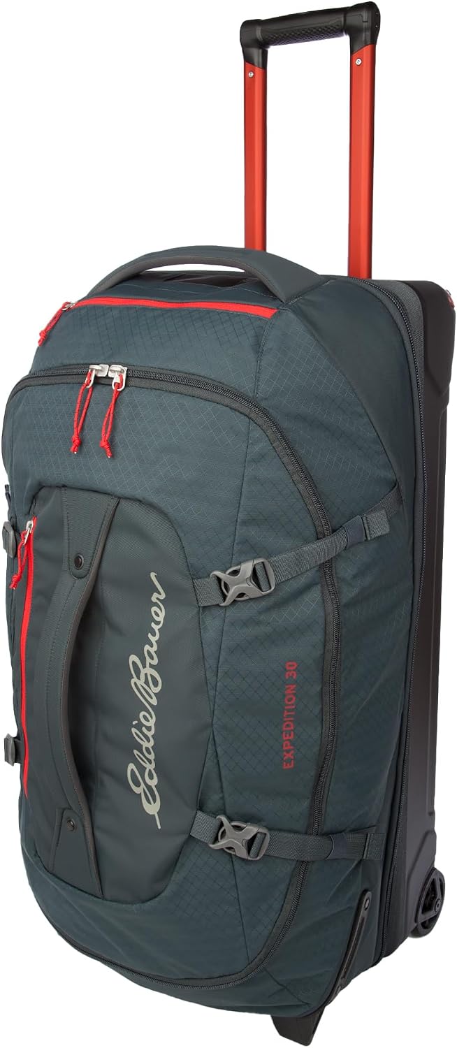 Eddie Bauer Expedition Rolling Duffel Bag with Wheels | Travel | Carry-On | Luggage | Rugged | Durable - True Blue, 22"