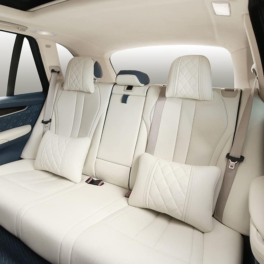 Car Pillows Napa Leather Car Seat Rest Cushion Car Lumbar Pillow for Mercedes Benz Maybach S-Class Lumbar Support Pillow car Accessories（Beige）