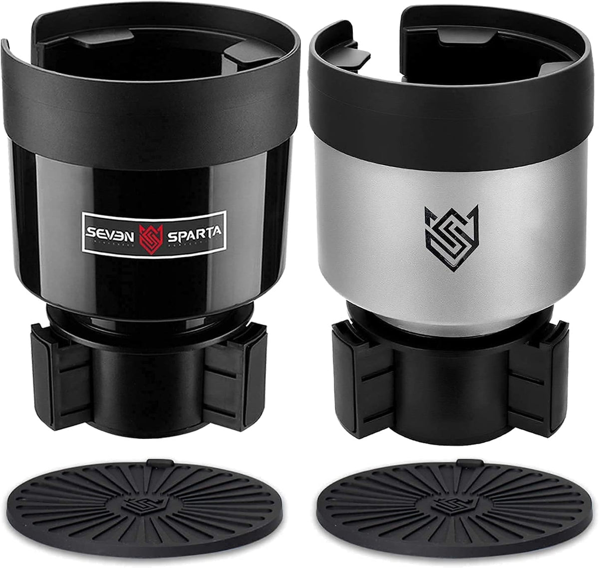 Car Cup Holder Expander Organizer Adjustable Base, Black and Silver
