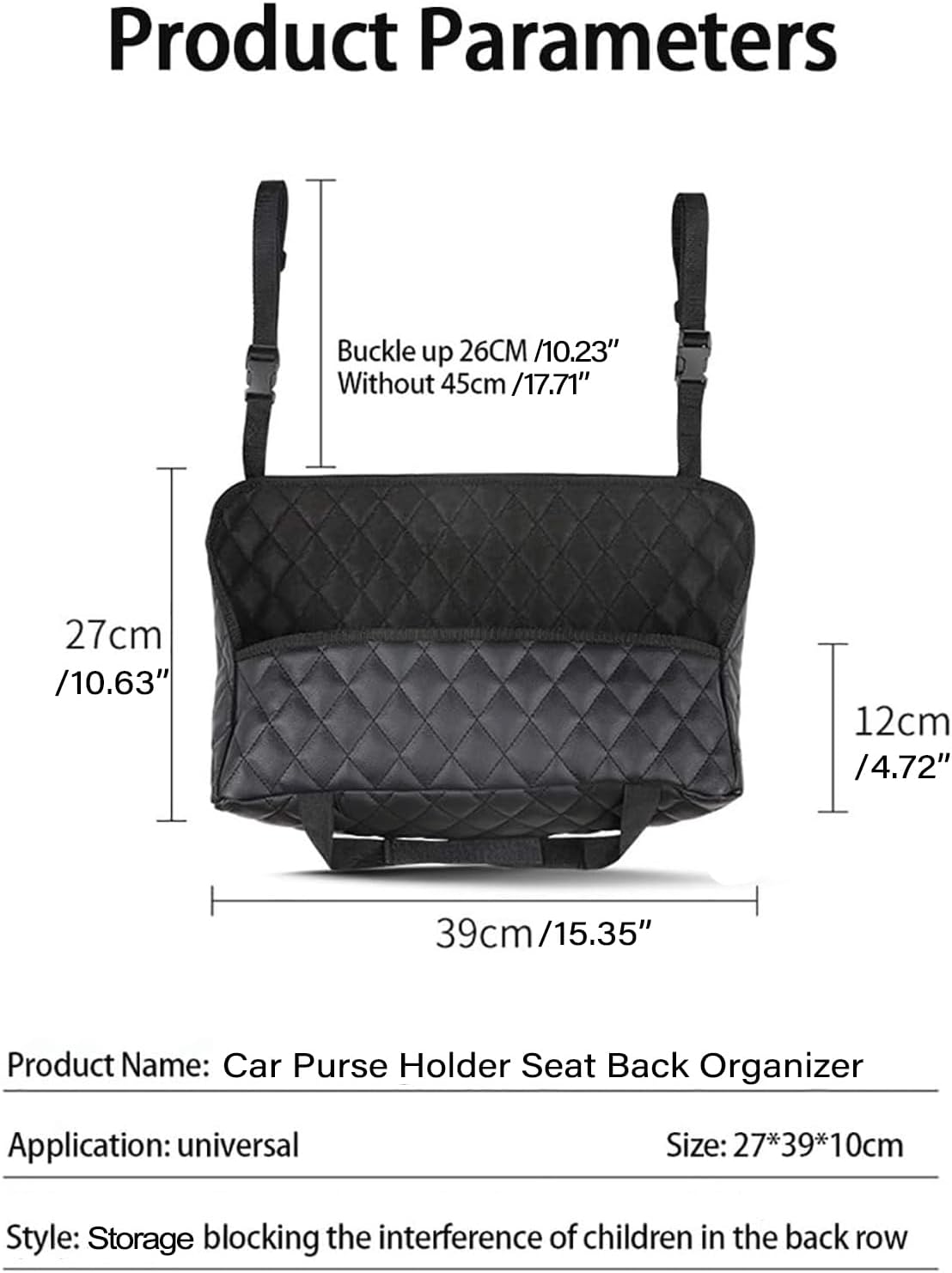 Car Purse Holder - Durable Leather Seat Back Organizer, Front Seat Storage Barrier, Pet & Kids Driver Storage Netting Pouch