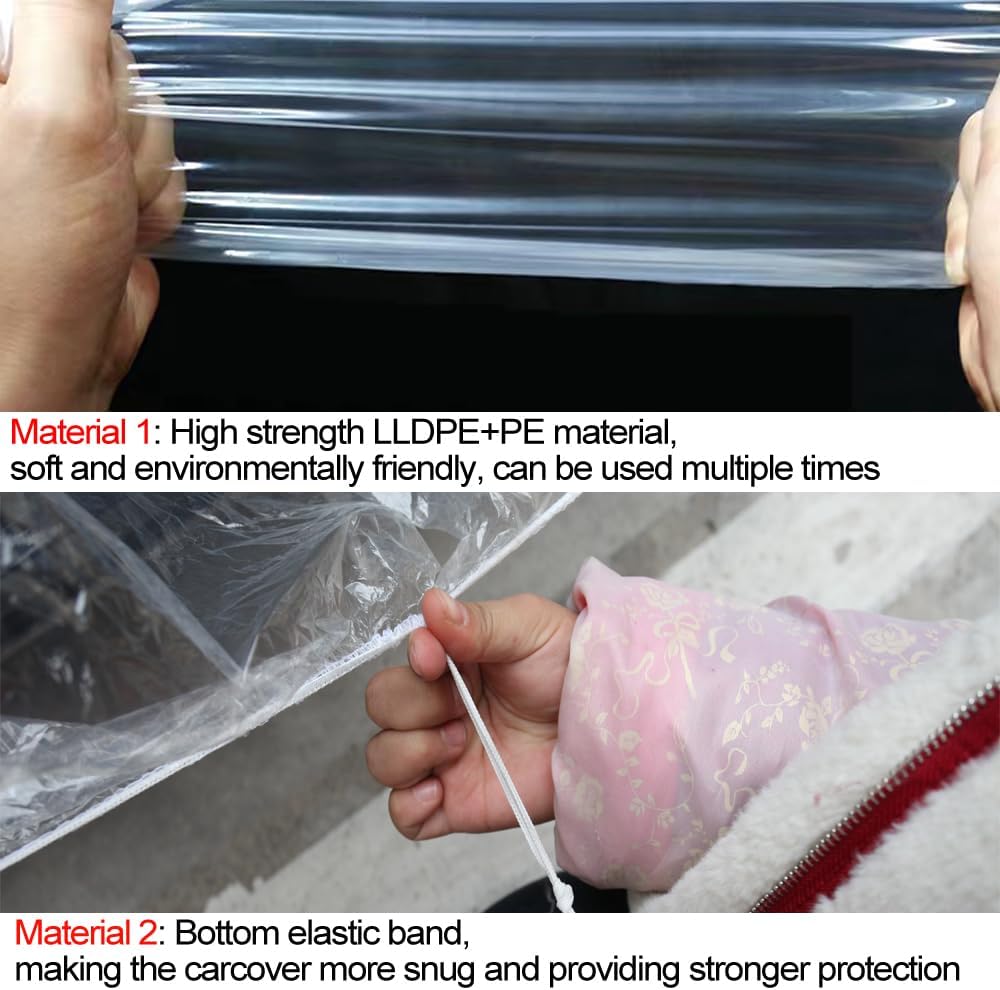 4 Packs Disposable Car Cover Clear Plastic Car Cover Universal Rain Dust Garage Cover with Elastic Band Medium (12.4 FT x 21.6 FT)