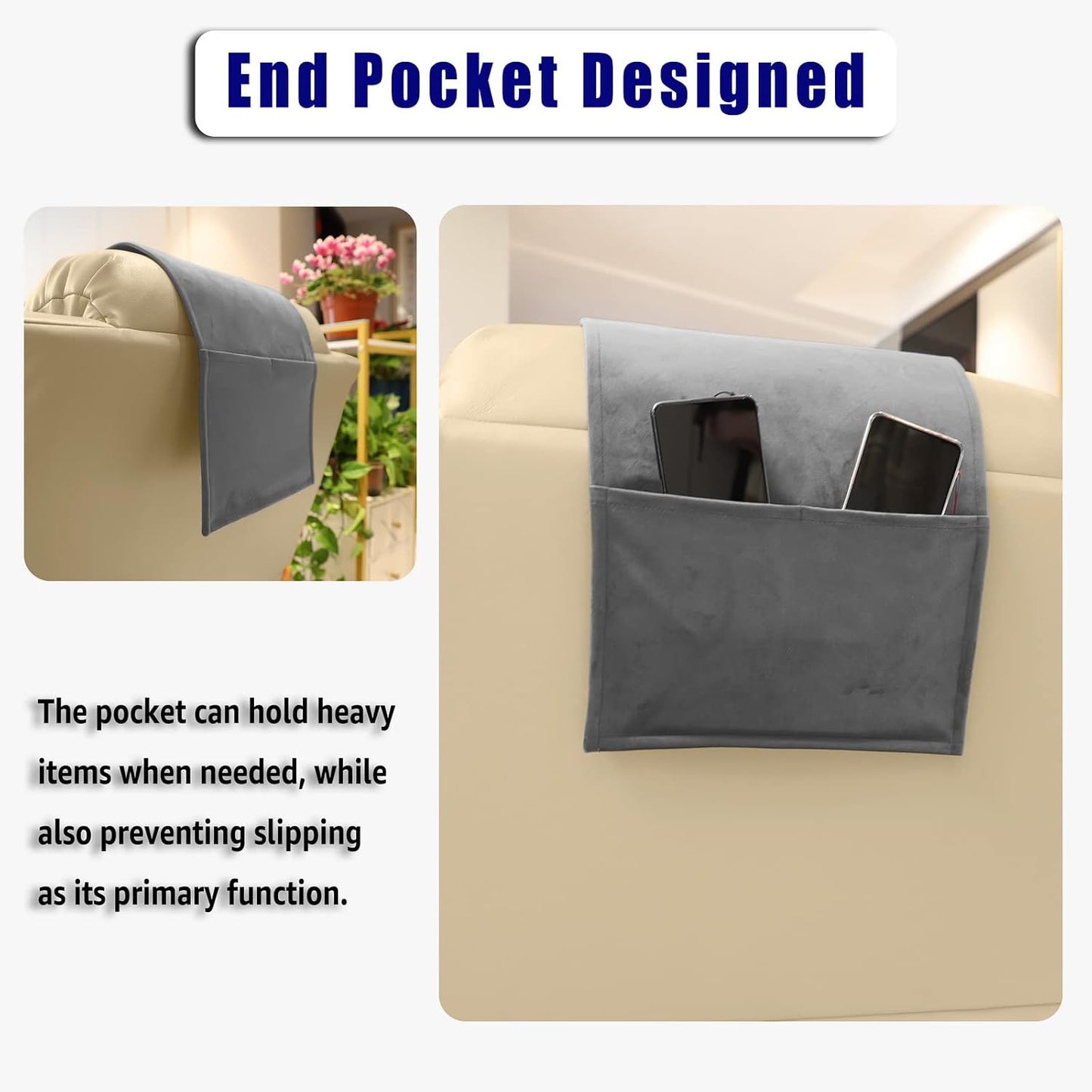 Adjustable Headrest Pillow for Recliners and Armchairs - Non-Slip Velvet Cushion for Neck Support and Pain Relief (Gray)