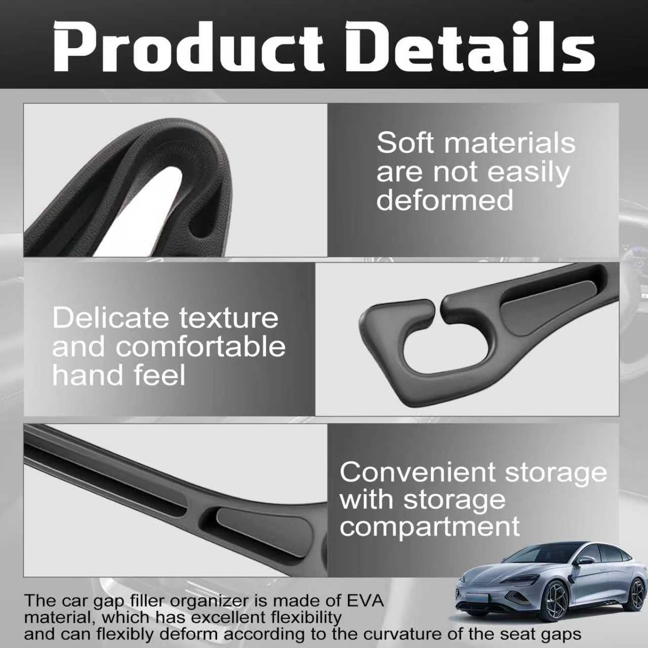 4PCS Car Seat Gap Filler Organizer & Leak-Proof Blocker, Black | Universal Fit, Storage Slot, Leak-Proof Seat Gap Plug, For Car SUV Truck