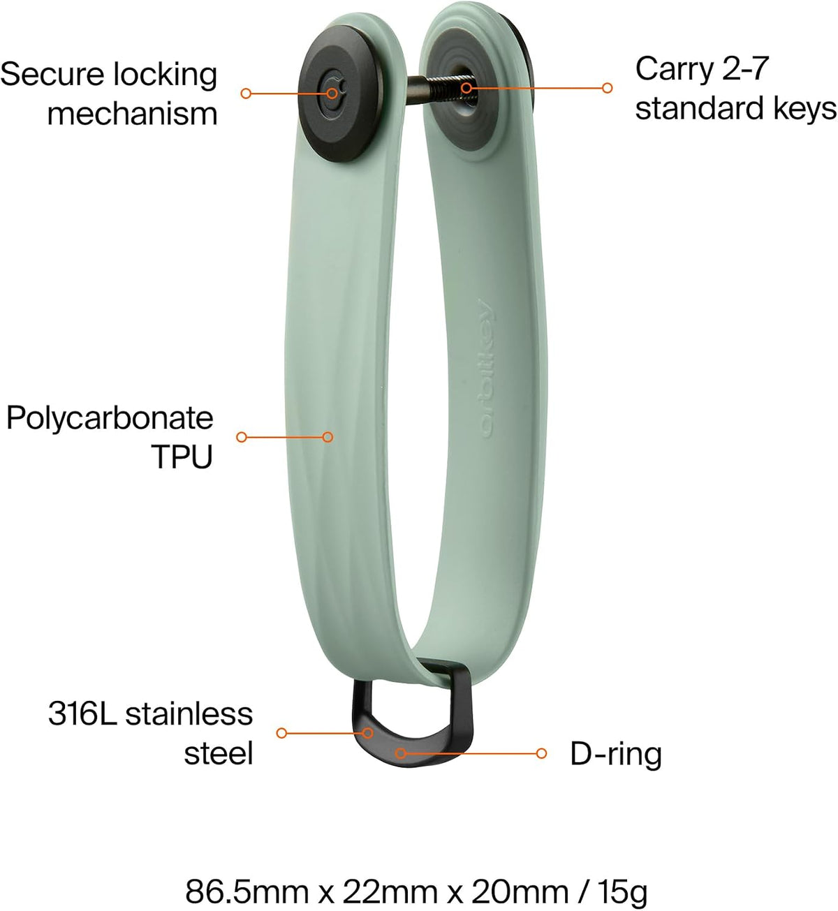 orbitkey New Active Key Organizer Lite w/updated D-Ring | Weather Resistant, Stainless Steel Locking Mechanism