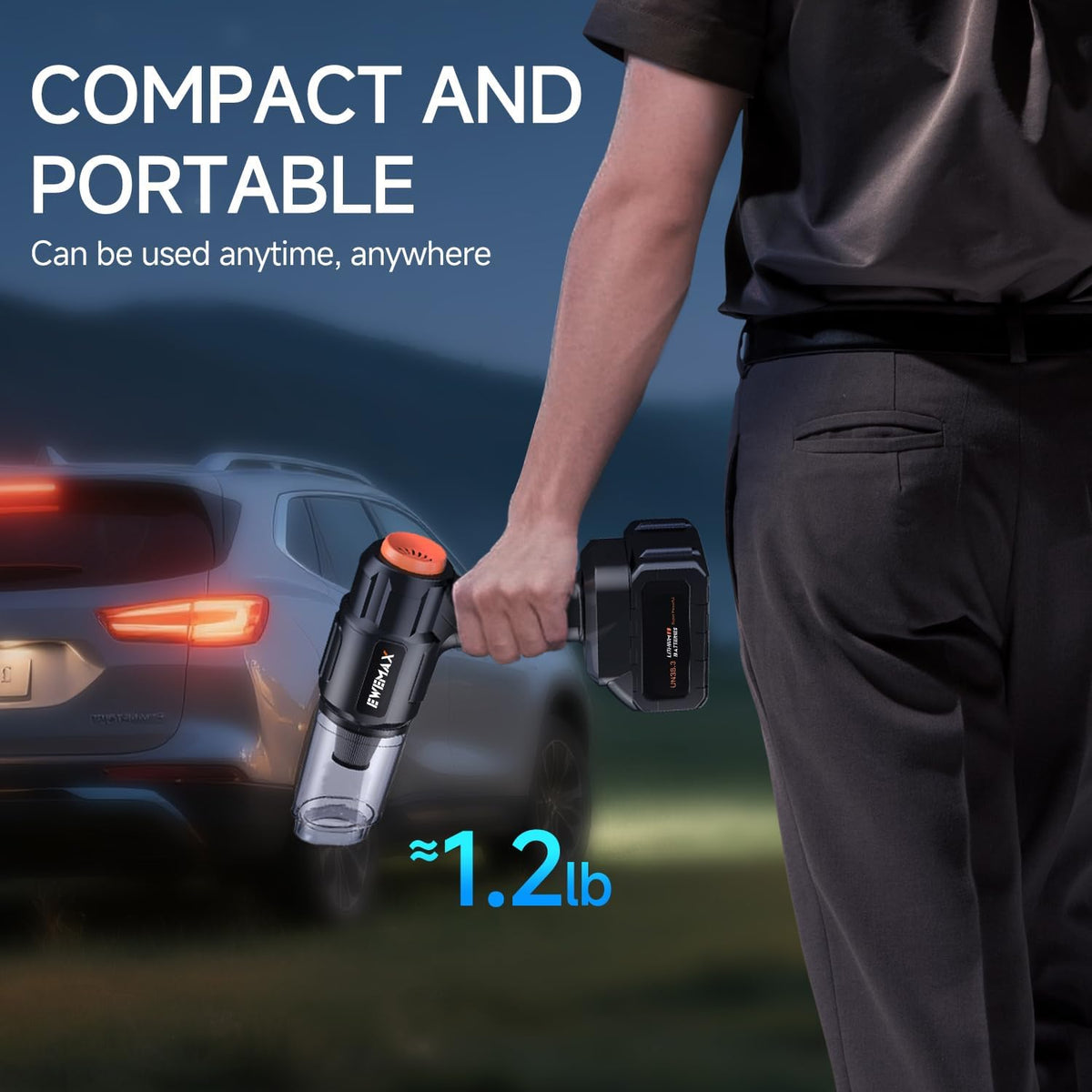 Car Vacuum Portable Cordless, High Power Suction & Blower, Handheld Vacuum Cleaner for Car, Home, Desktop, Keyboard,Birthday Gifts for Men Dad Husband(Satin Black)