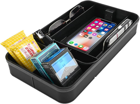 Car Armrest Extra Storage Box,Center Console Organizer,Dash Mount Phone Holder,Auto Rear Front Seat Organizer Tray, Car Small Caddy for Key,Sunglass,Wallets (Black)