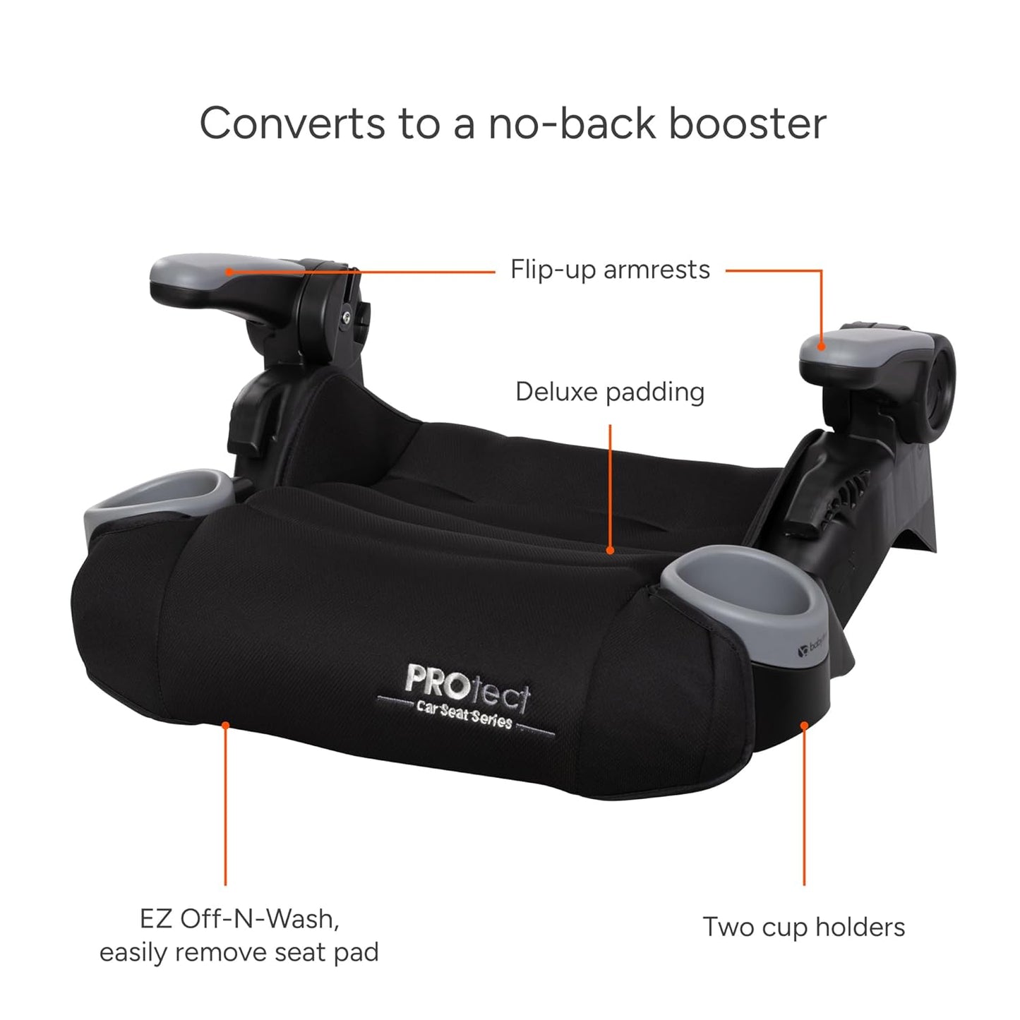 Baby Trend Protect 2-in-1 Folding Booster Seat, Midnight Black – Fold-Flat Travel-Ready Design, Lightweight Build, Belt-Positioning Comfort