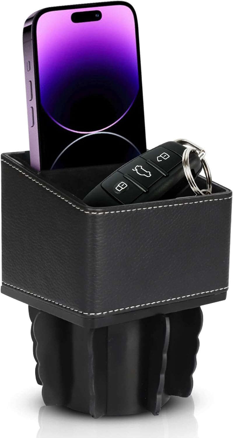Superior Essentials Car Phone Holder & Key Storage Expander for Cupholder - Universal Size Phone Mount for Car - Elegant Design with Easy Installation - Effortless Charging Cell Phone Holder for Car