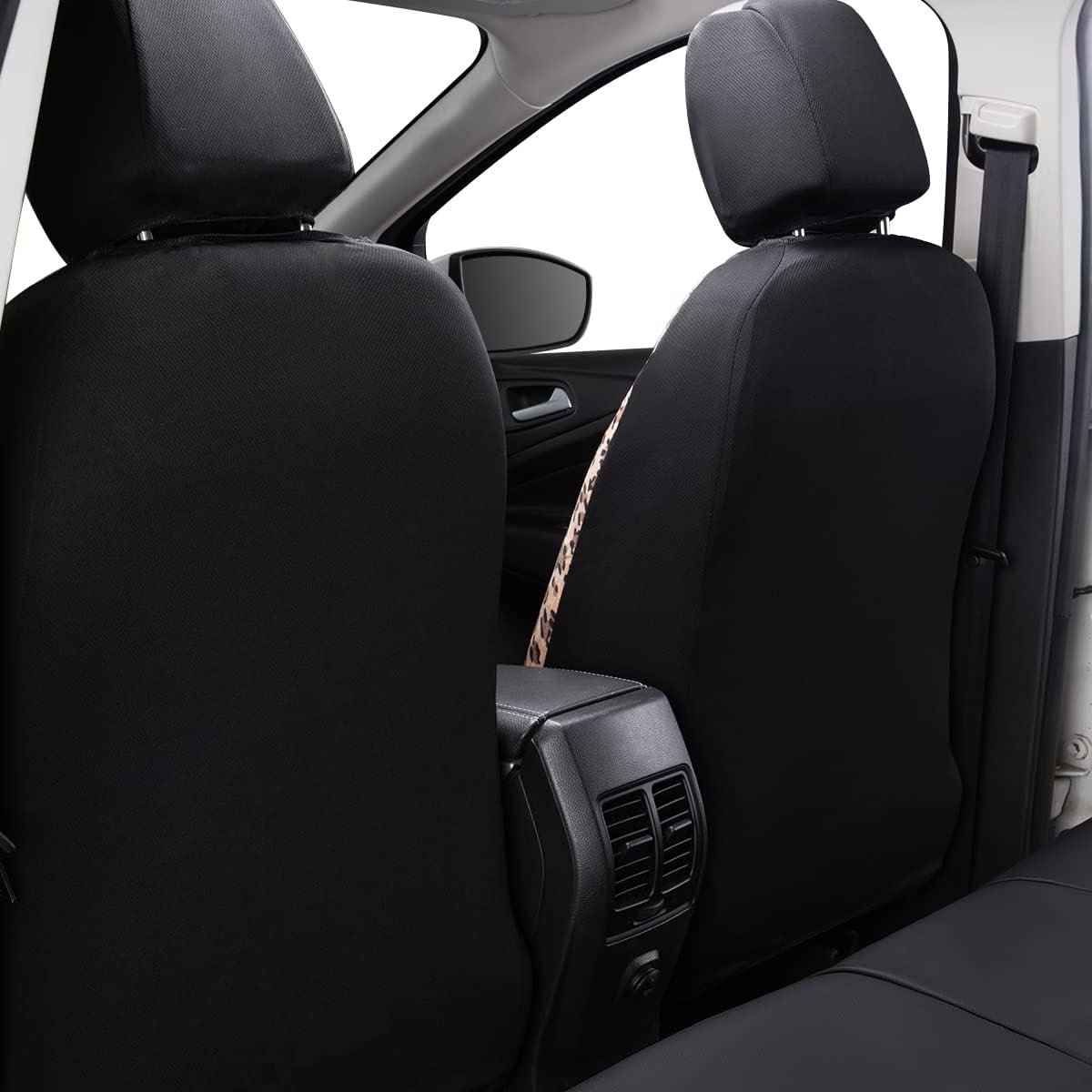 Flying Banner car seat Covers Protects Leopard Printing Velvet Faux Leather Carbon Fiber Front and Rear Bench (Leopard Brown Black, Full Set - 8PCS)