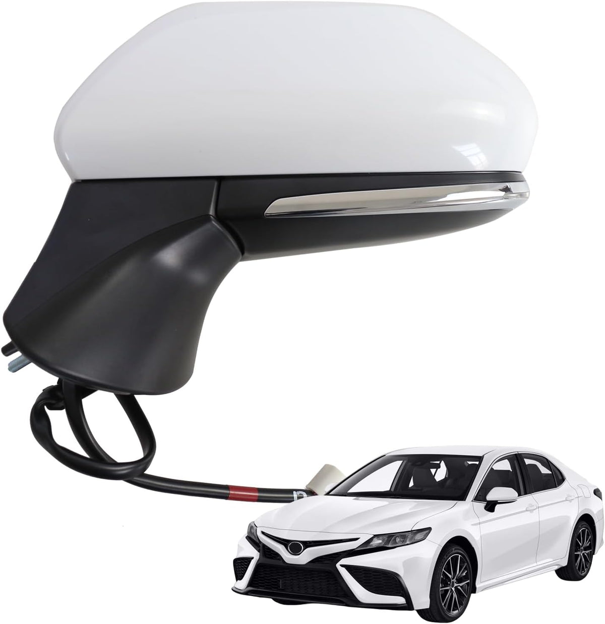 for Toyota Camry Side Mirror Assembly Driver Side 2018 2019 2020 2021 2022 2023 2024 WHITE 7PIN | Power | Heated | Turn Signal | Blind Spot Monitoring (POWER+LAMP+HEAT+BSM (LH))