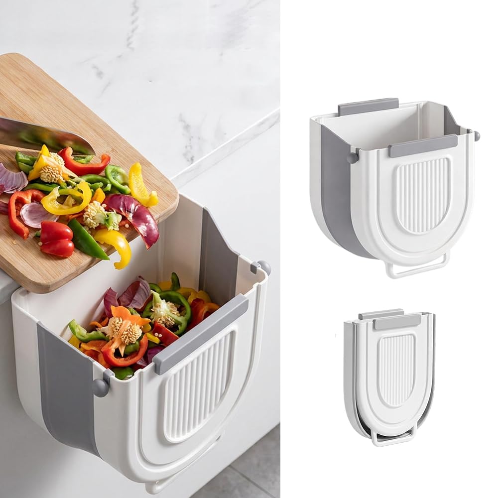 Multipurpose Hanging Collapsible Trash Can，Gray：8.5*8.7*4.9in-1.84Gal