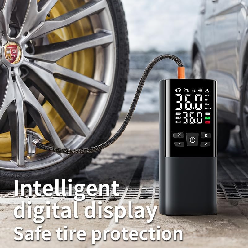 Portable Tire Inflator Air Compressor with LCD Display, LED Light, and Auto-Shut Off Function 150 PSI Portable Air Pump for Cars, Motorcycles, Bicycles, Balls, and More