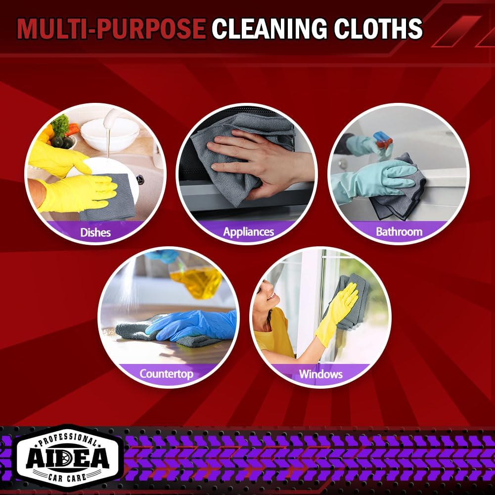 AIDEA Microfiber Cleaning Cloth Grey 50PK, Microfiber Towels, 12×12"