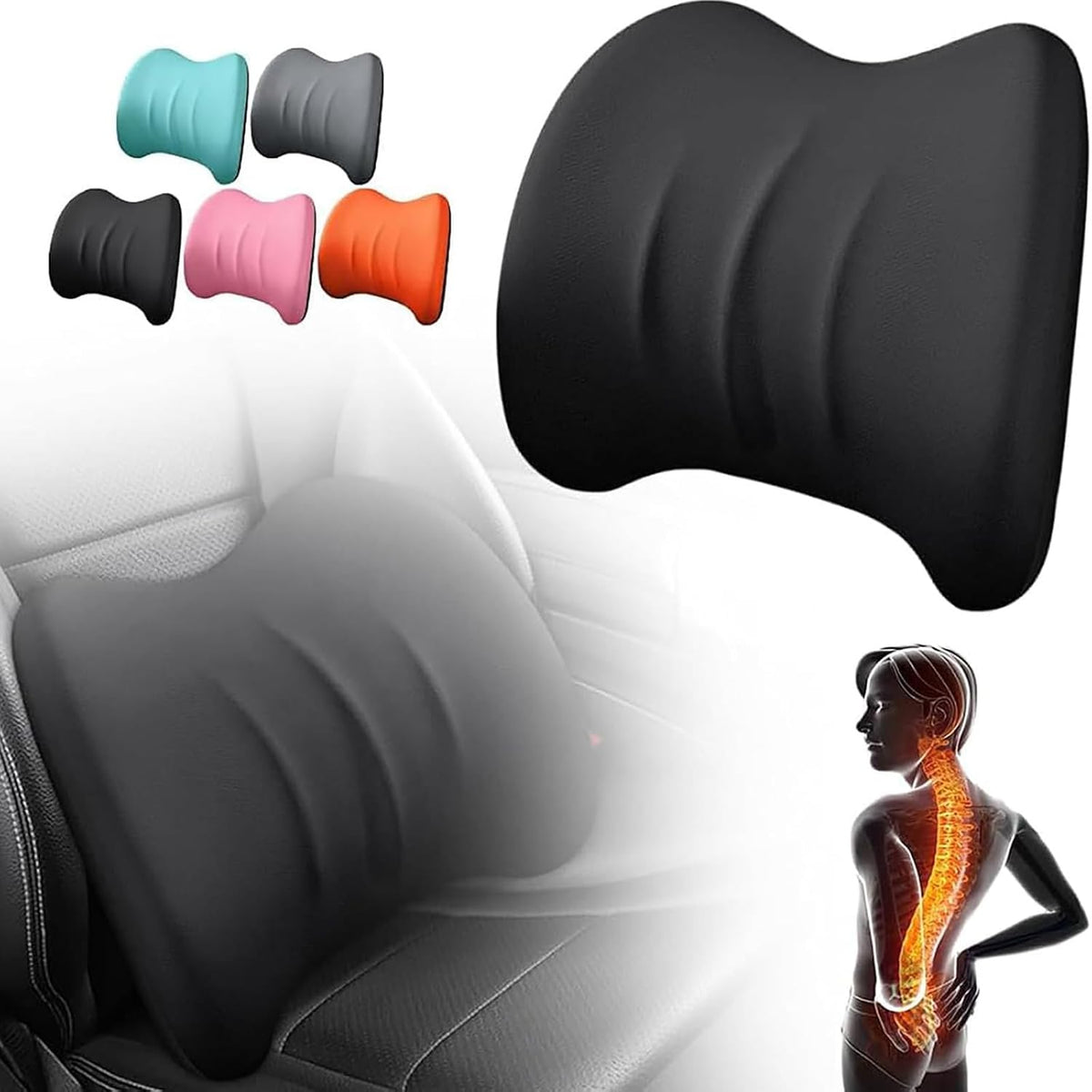 Car Headrest & Lumbar Support Cushion For Ford Bronco Sport (CX430) 2021-2025, Ergonomic Car Seat Headrest Memory Foam Neck and Back Pillow Kit Breathable Removable for Driving Fatigue Relief