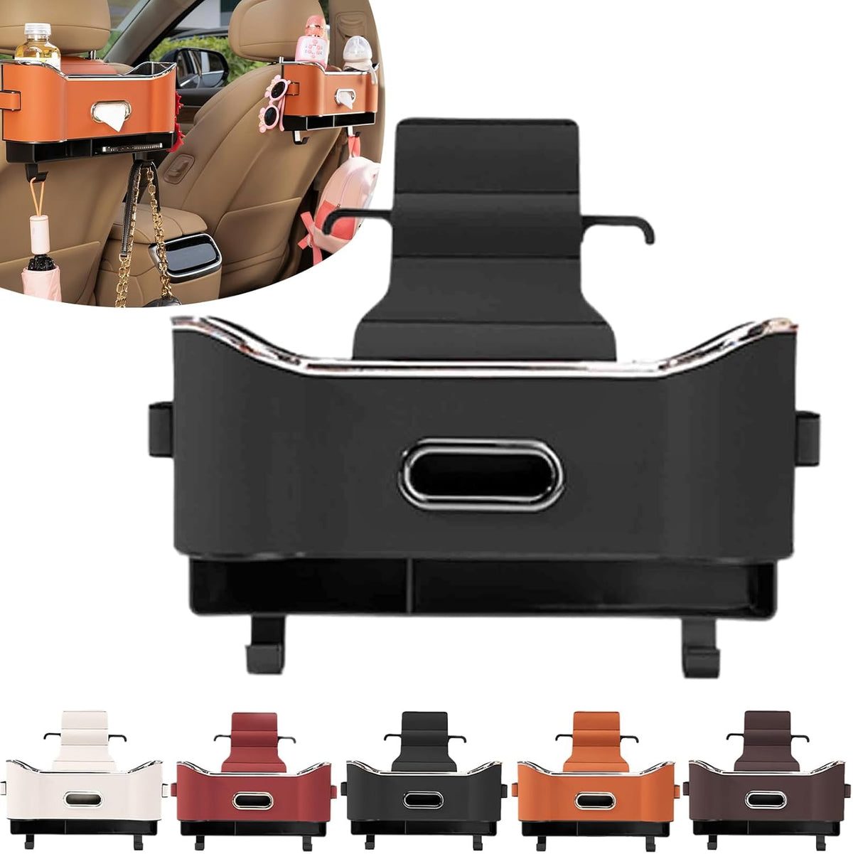 Multifunctional Car Seat Back Storage Box, Car Seat Tissue Box and Storage Box, Universal Car Tissue Organizer Back Seat with 2 Drink Cup Holder (Black)