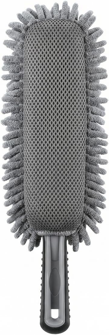 Craedli Car Interior Duster, Soft Chenille Microfiber Car Dash Dusting Brush Tool with Comfort Anti-Slip Grip, Multifunctional Auto Detailing Cleaning Supplies for Cars, Trucks, SUVs(Double-Sided)