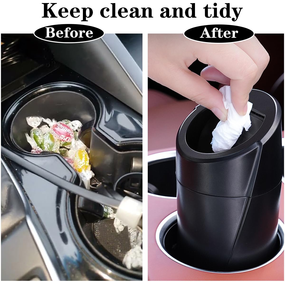 Car Trash Can Bin with Lid - 2 Packs Garbage Can Cup Holder - Black Mini Leakproof Vehicle Trash Bin with 40pcs Trash Bags - Car Organizers and Storage for Front Back Seat Accessories