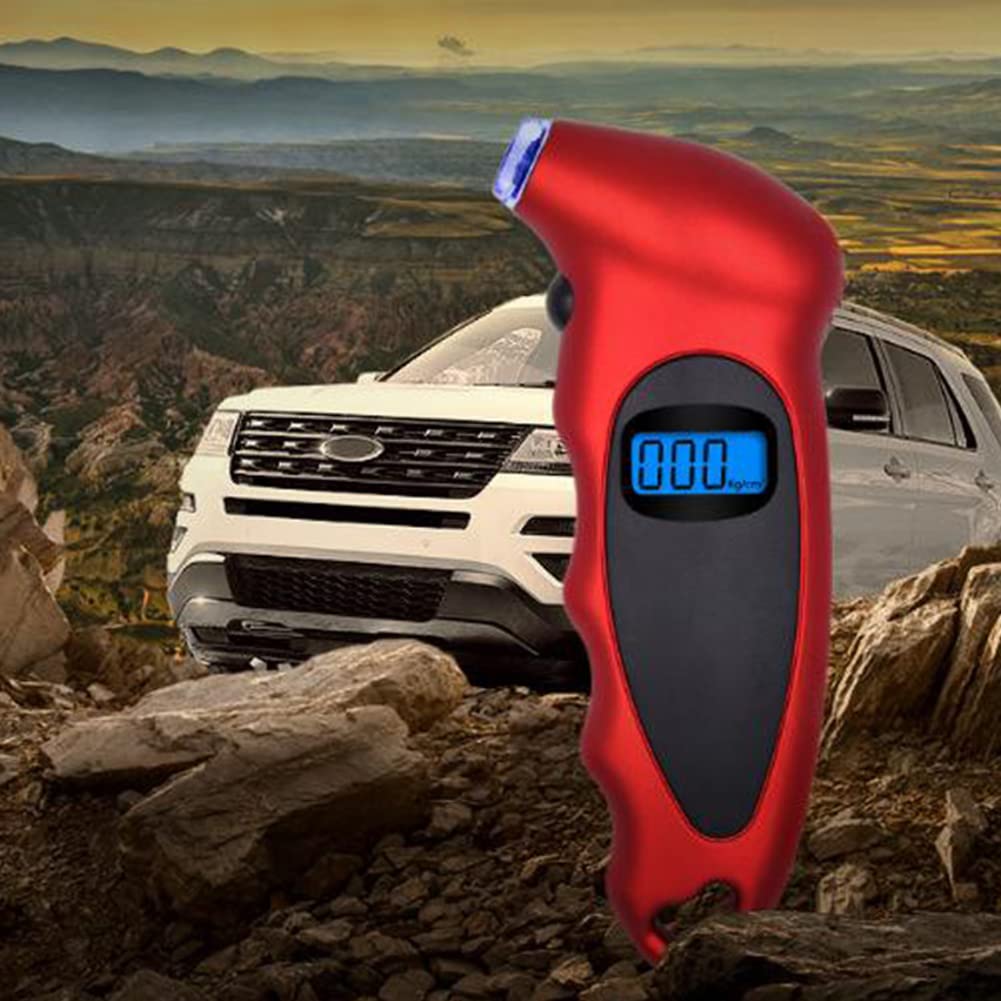 Digital Tyre Air Pressure Gauge, Easy to Read LCD Display Digital Tire Pressure Reader, Accurate Digital Tire Pressure Meter for Car Trucks and Bicycles, Fast and Accurate Readings, Red