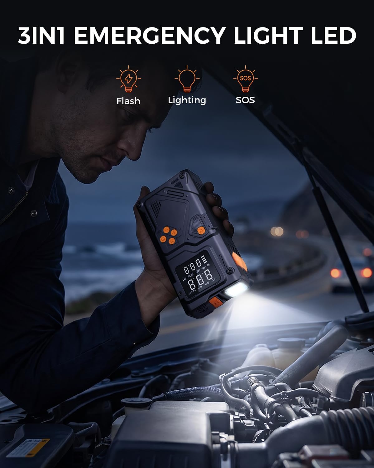 12V Jump Starter with Air Compressor, Portable Car Battery Jumper Starter