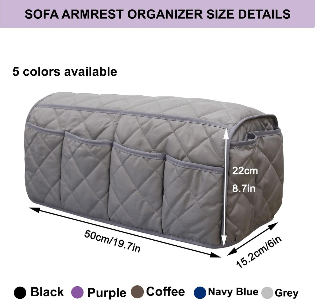 Sofa Armrest Organzier for Remote Control Holder with 14 Pockets for Recliner Organizer Armchair Caddy Organizer for Glasses Keys Phones ipads Storage, Gray