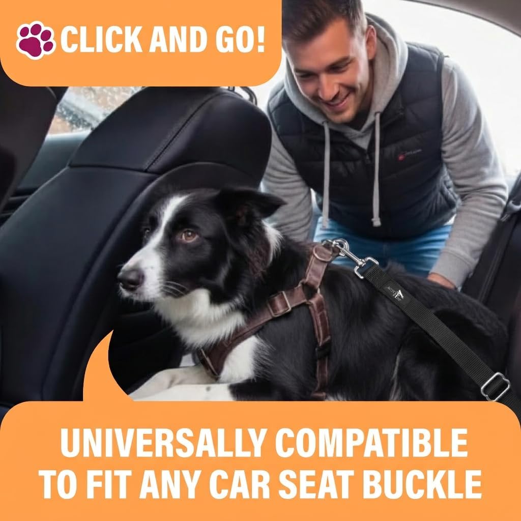 Active Pets Black Car Seat Belt for Dogs, Attaches to Harness & Collar, Adjustable 18" - 24" Travel Restraint System Fits Small - Large Pups for Safety & Comfort, Essential Pet Supplies & Accessories