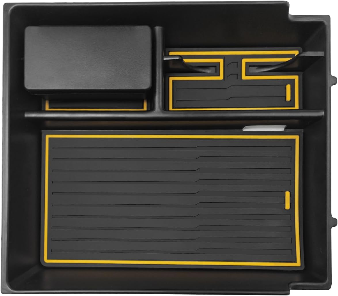 BestEvMod Center Console Organizer for 2022-2026 Rivian R1T/R1S (V3 Yellow)