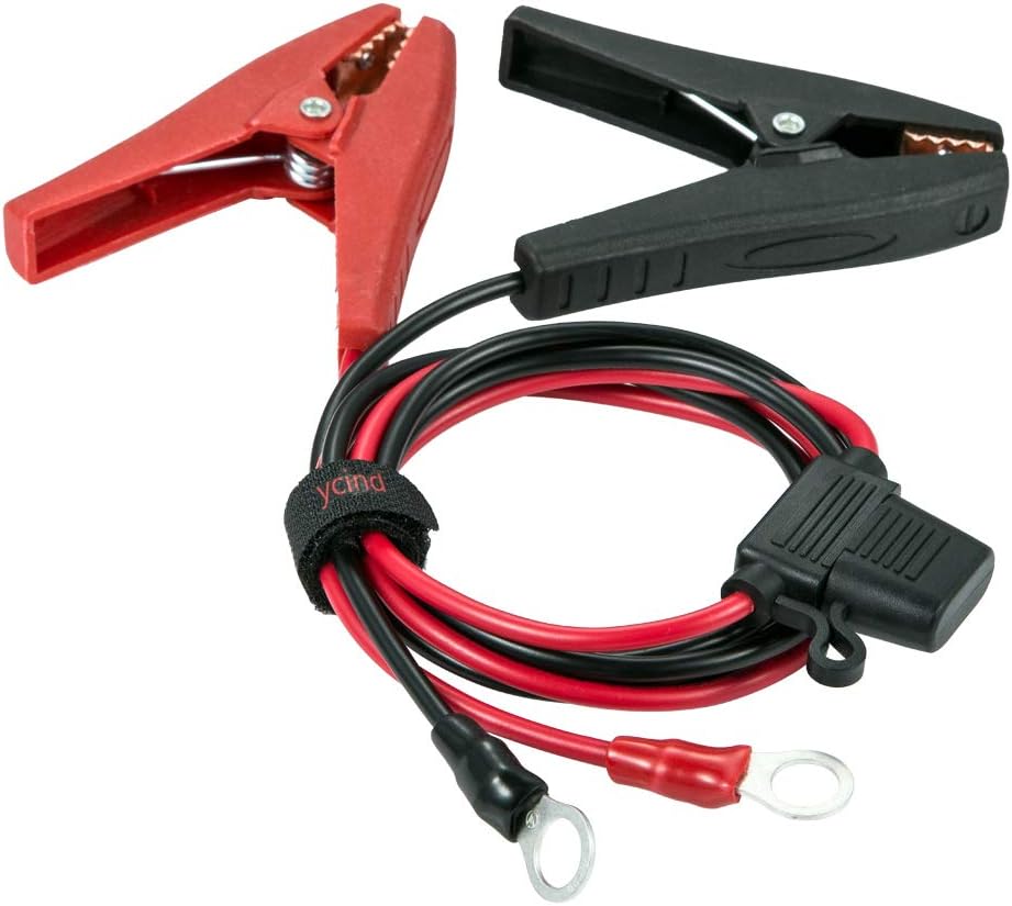 Battery Alligator Clips Clamp Clip-on to 3/8" Ring Eyelet Terminal Boost Cable Heavy-Duty 30A Fuse 12V/24V 12AWG Cord 6Ft