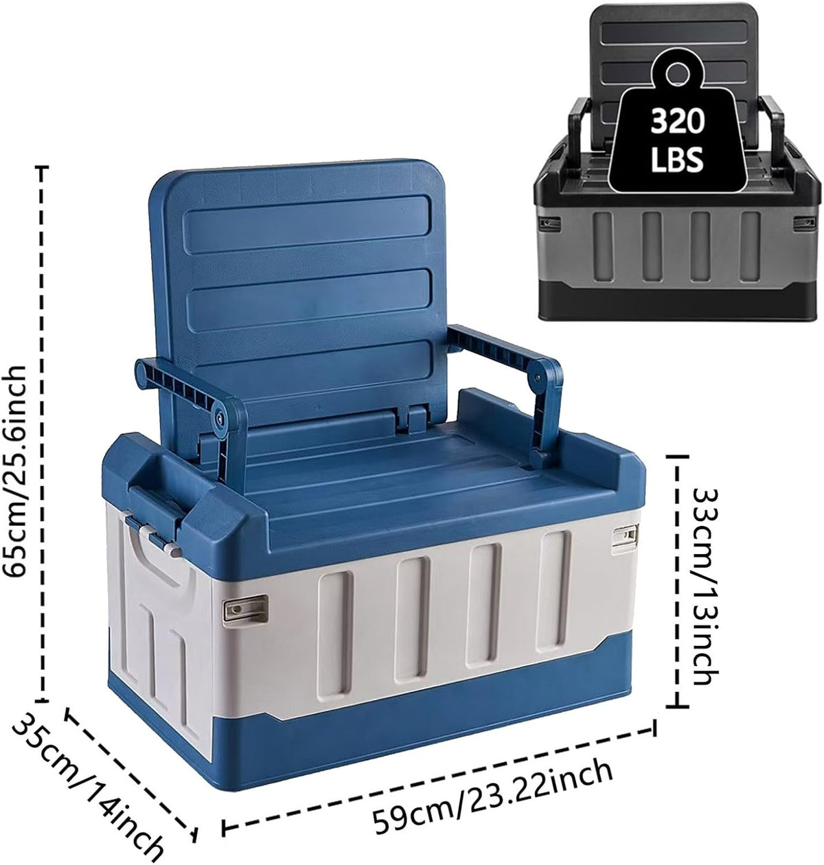 Versatile Foldable Seatable Car Organizer Box 60L Heavy Duty Storage Bins With Lids Trunk,Durable Plastic, Folding Camping Chairs (blue)