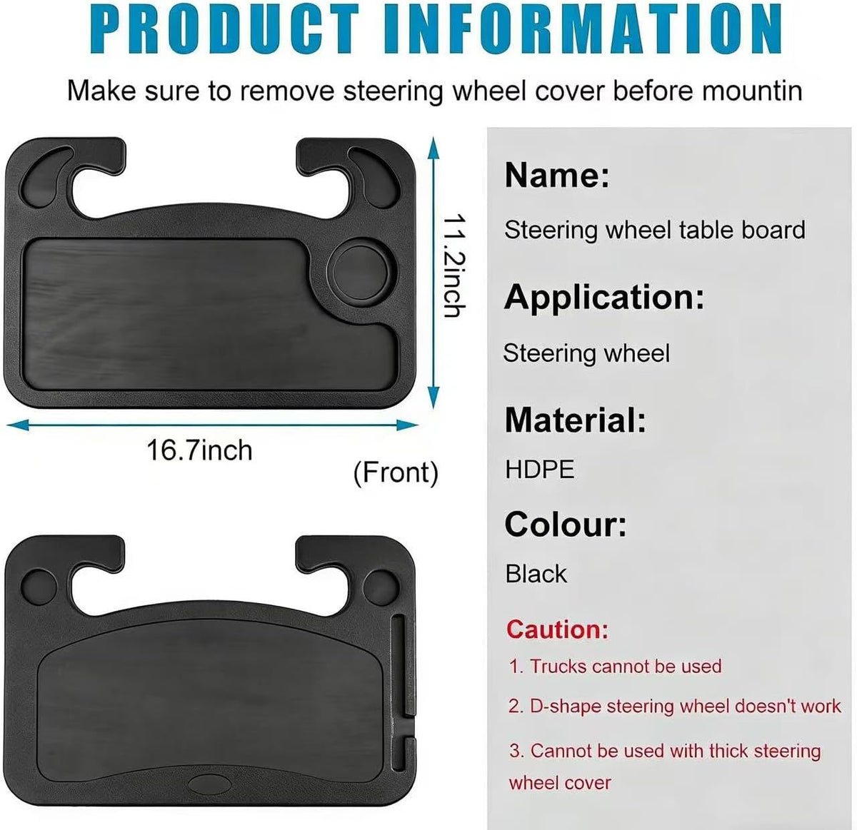 1 Pack Steering Wheel Tray for Ford Mustang Mach E 2021-2024, Portable Car Desk for Laptop Eating Auto Table Food Holder Black