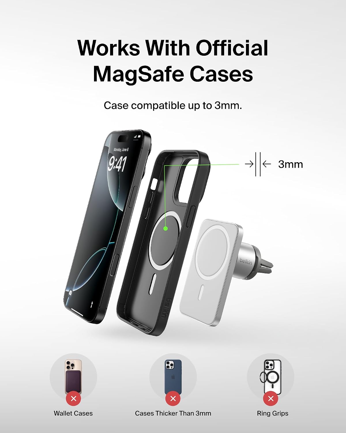 Belkin Magnetic Vent Mount Pro, MagSafe-Compatible Phone Holder for iPhone