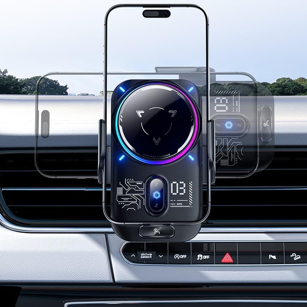 25W/15W Multi-Power Wireless Car Charger with Semiconductor Cooling, New Upgrade Q i2.2 Fast Charging Car Navigation Phone Holder Mount, Infrared Auto-Clamping, Strong Magnetic (Black)