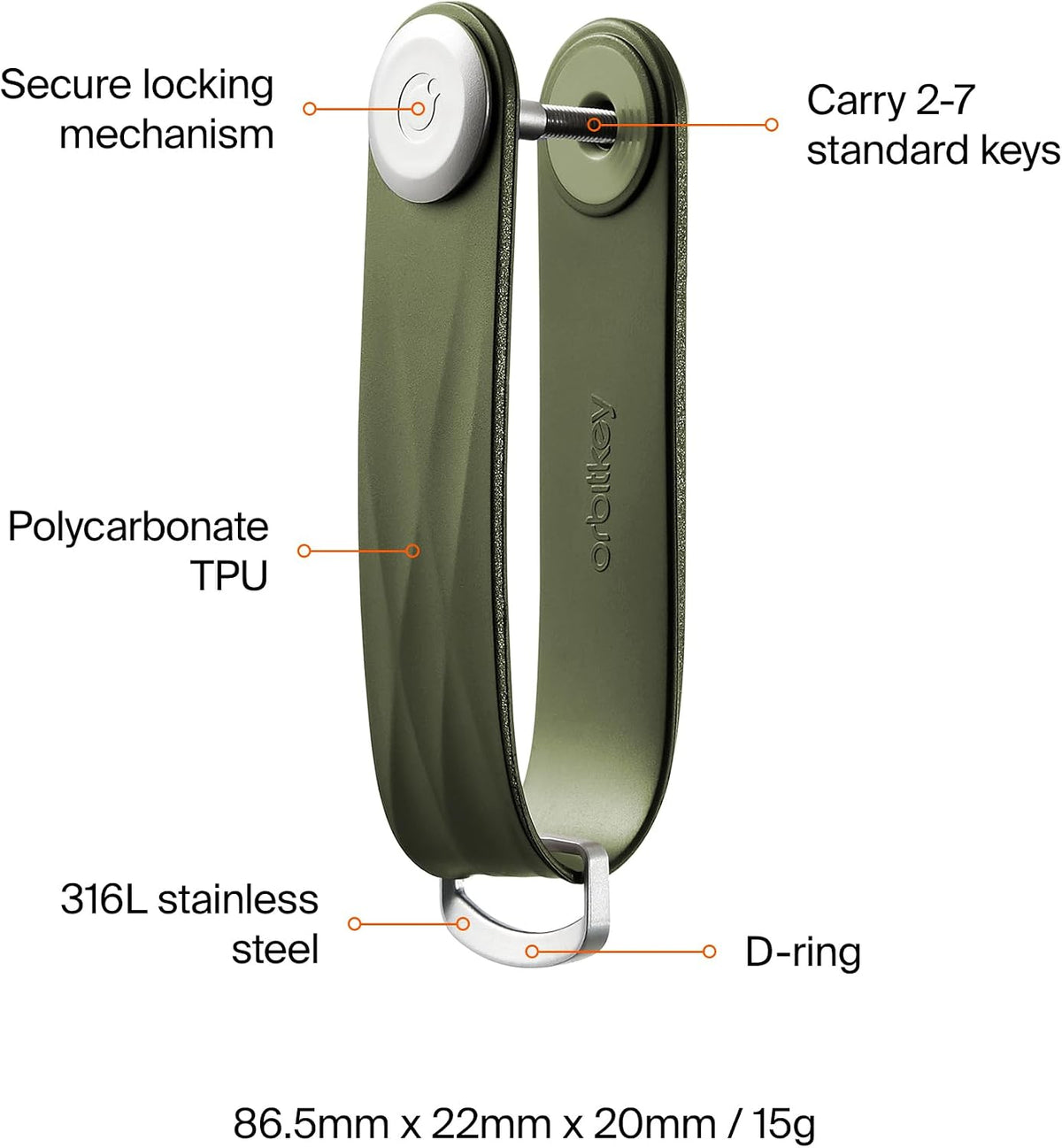 orbitkey New Active Key Organizer Lite w/updated D-Ring | Weather Resistant, Stainless Steel Locking Mechanism