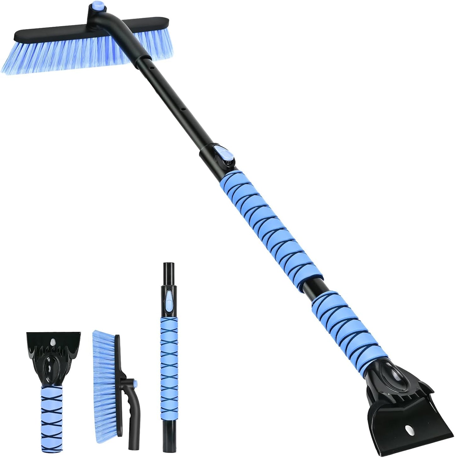44" Snow Brush and Ice Scrapers Detachable, 360° Pivoting Soft Bristle Head,Foam Grip, for Car,Trucks,or SUV Window & Windshield Tool