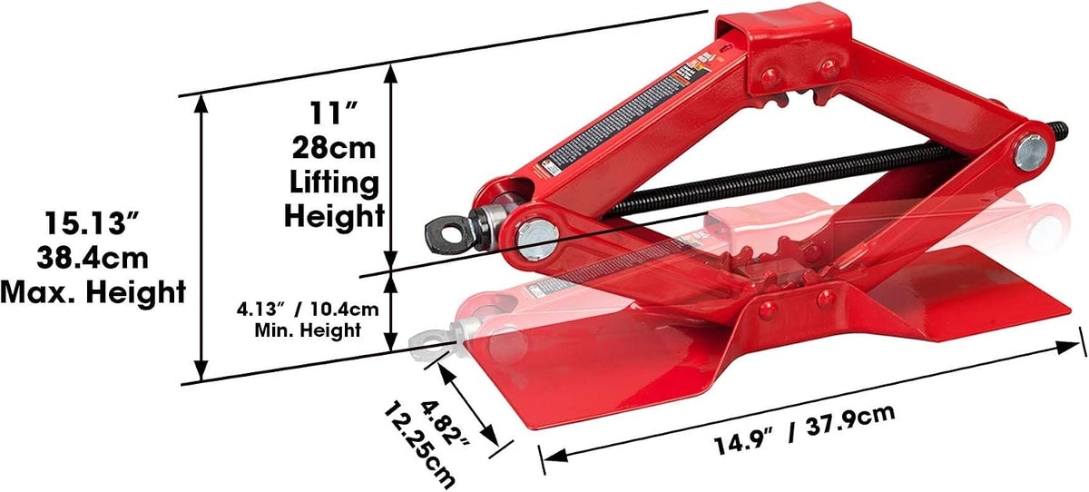 BIG RED Scissor Car Jack, 1.5 Ton (3000lbs) Steel Scissor Lift Jack Car Kit