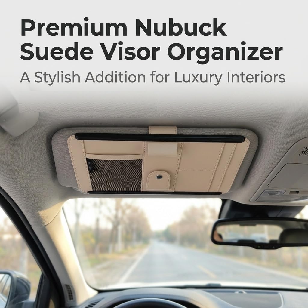 Car Sun Visor Organizer, Suede Visor Storage Pouch, Beige